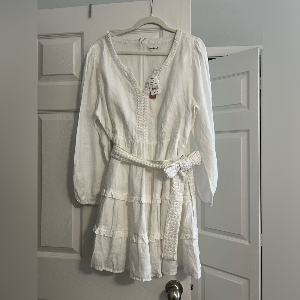 White Linen Embroidered Mini Dress